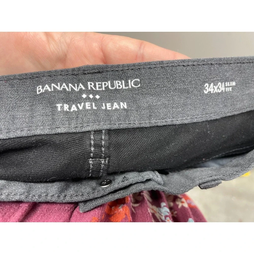 Banana Republic Mens Travel Jean Slim Fit Charcoal Gray Denim Pants 34x34